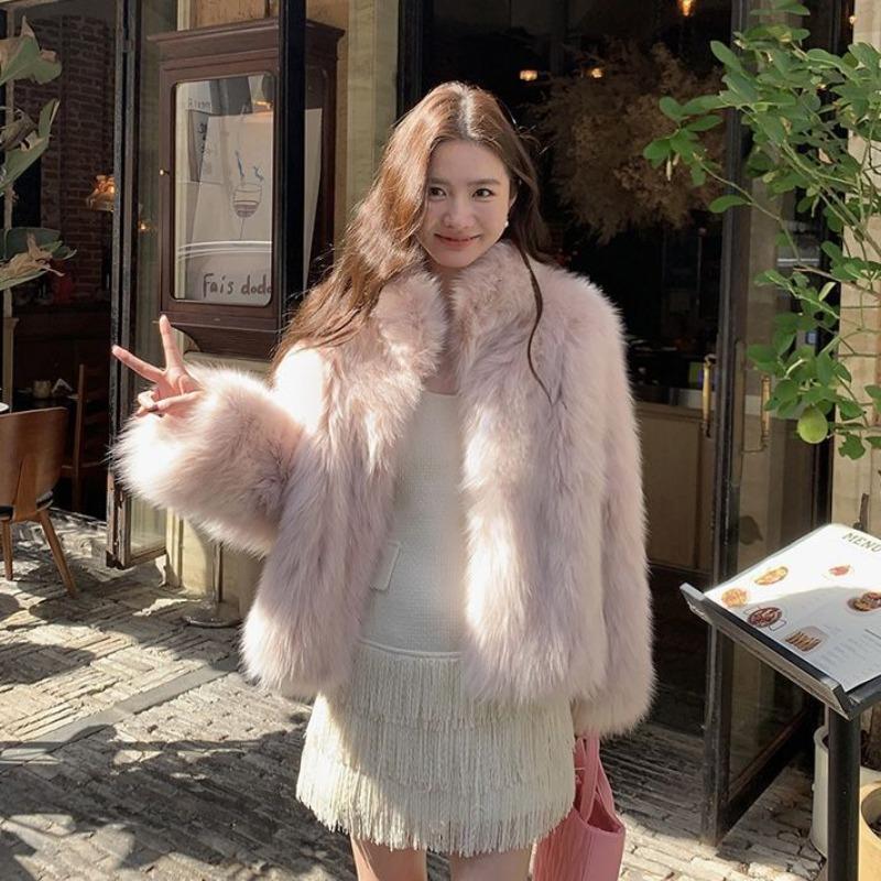 

Autumn and winter imitation fox fur coat thousand gold stand-up collar thickened warm wool coat women S 80-47.5 kg