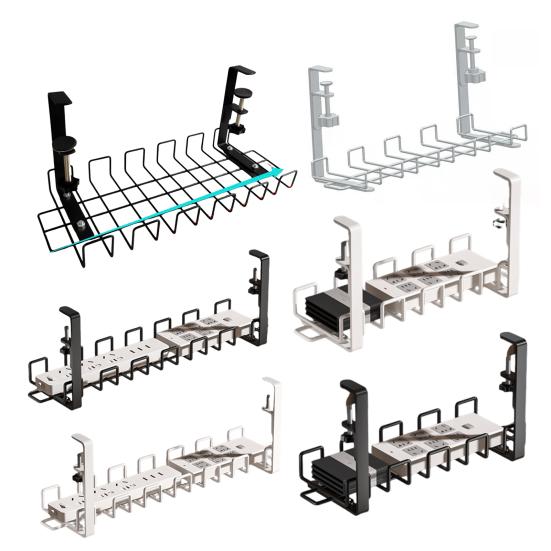 Under-Desk Cable Organizer Efficient Cable Management with Bracket And Hooks Drill-Free Clip-On Installation Home Desktop Accessory