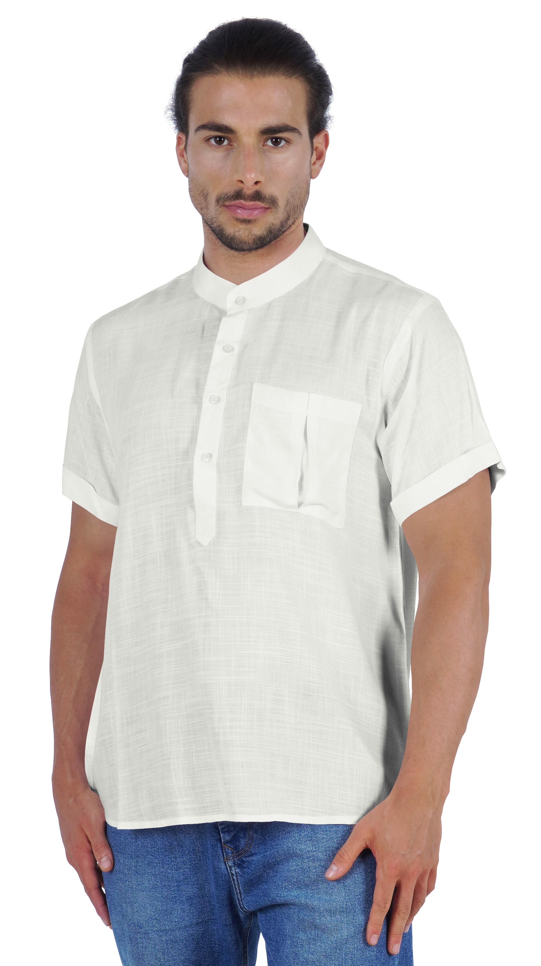 

Atasi Short Kurta Mandarin Collar Tee Solid Short Sleeve Henley Shirt With XXL білий