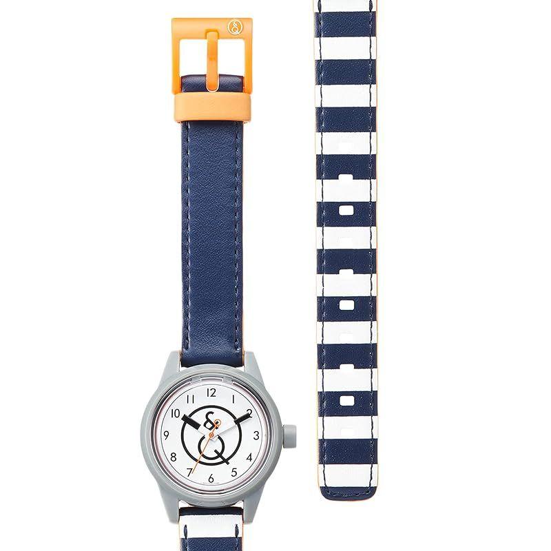 Used [New] Q&Q SmileSolar Watch Solar Analog Mini Series Waterproof Urethane Belt Border Pattern RP01J035 Women's Blue