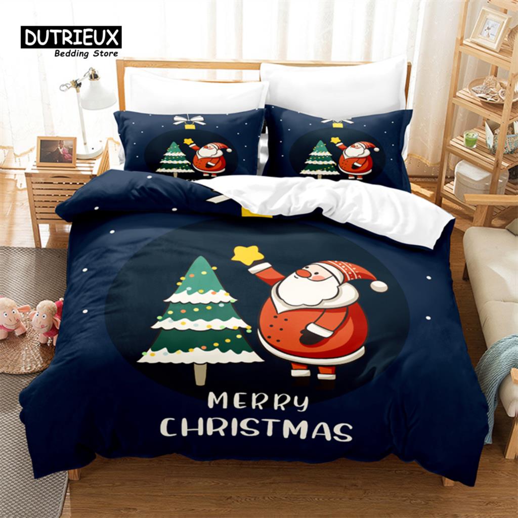 Świąteczny Zestaw Pościeli, Zestaw Poszwy na Kołdrę ze Świętym Mikołajem, Miękka Wygodna Oddychająca Poszwa na Kołdrę, Do Dekoracji Sypialni Pokoju Gościnnego