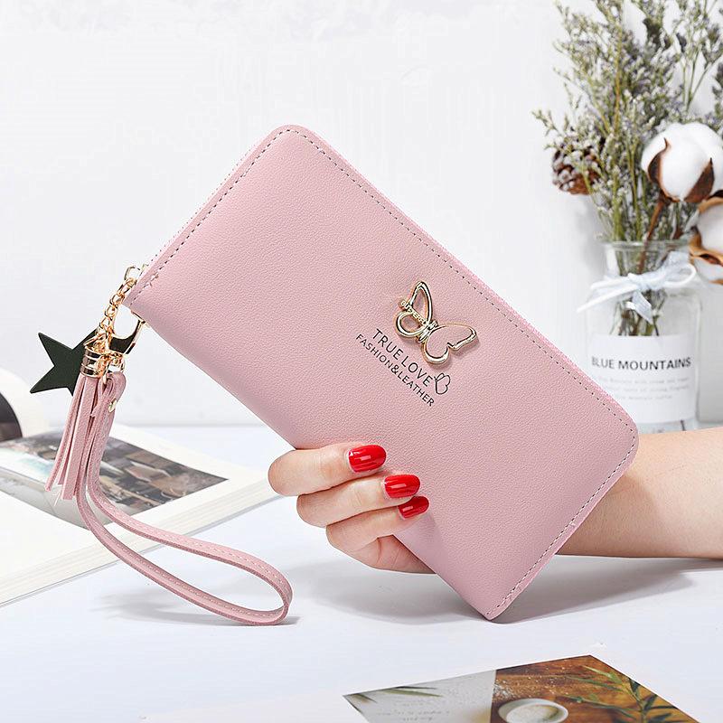 Women Long Zipper Coin Purses Tassel Design Clutch Purse Female Money Credit Card Holder Butterfly Luxury Brand Leather Wallets