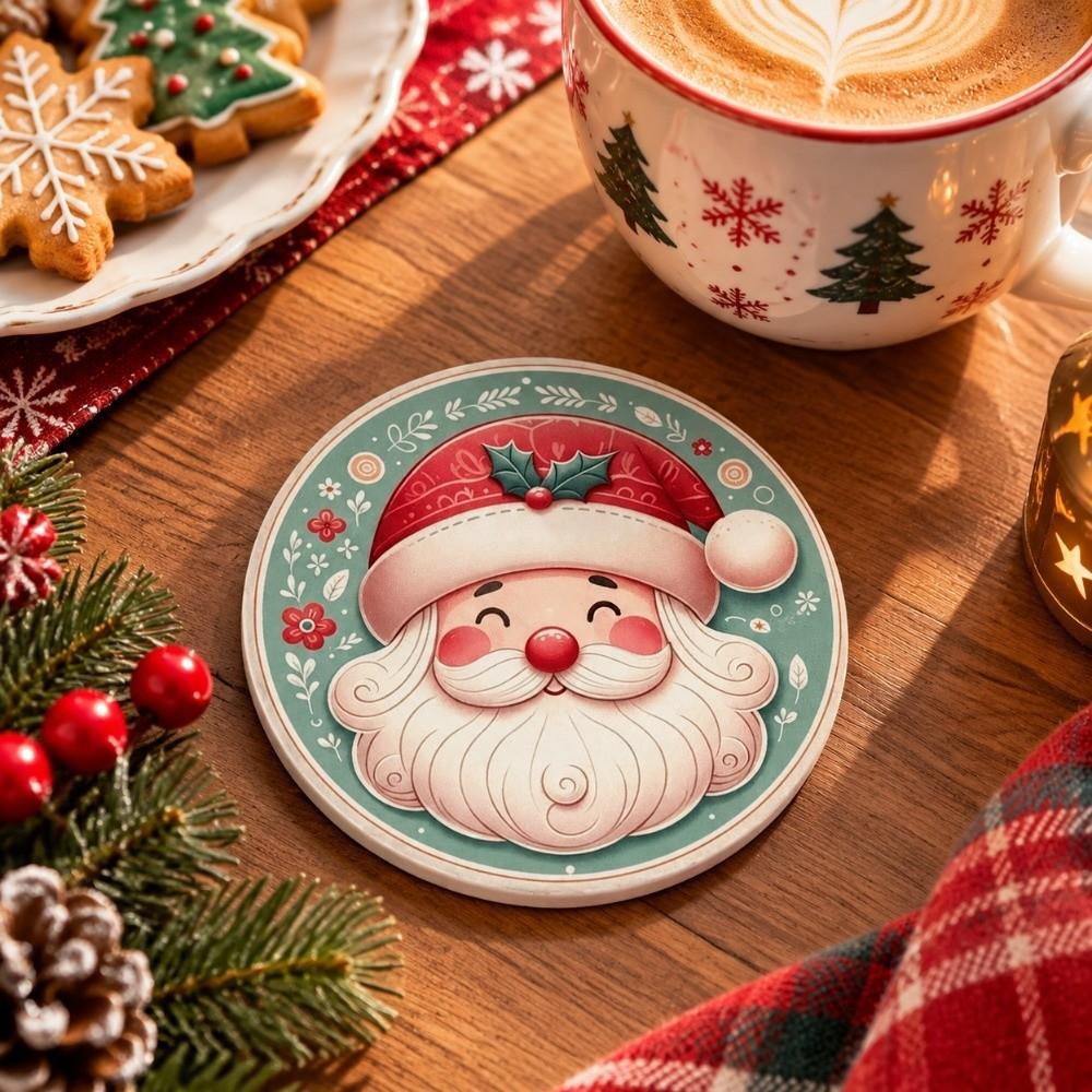 Reindeer Christmas Santa Coasters Non-Slip Coffee Cup Mat Cute Christmas Decoration  Kitchen