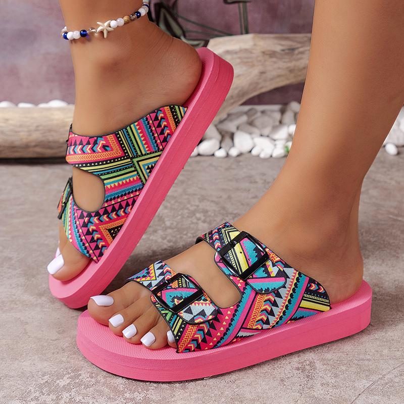 Fashion Women Slippers New Summer Print Flat Outdoor Sandals Beach Outdoor Shoes All-match Casual Large Size Slippers Home Slides Women