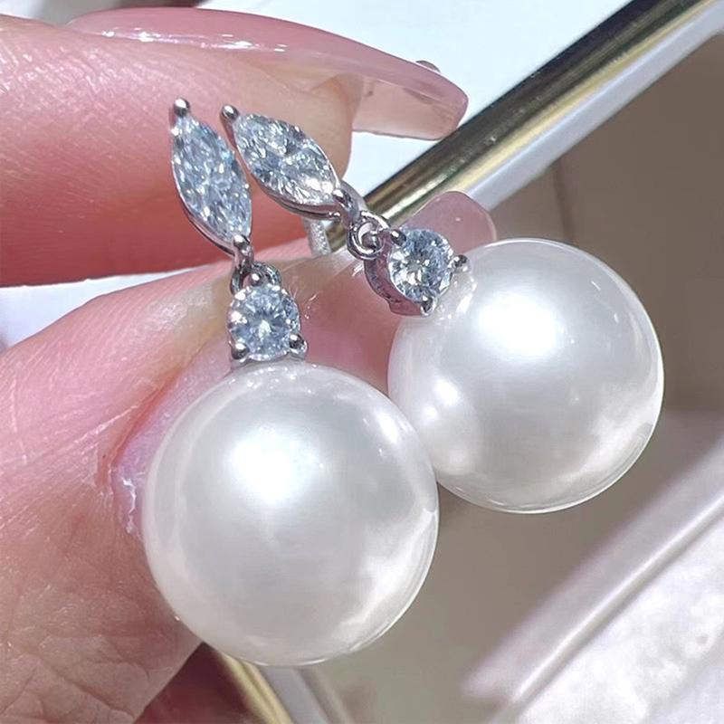 Huitan White Simulated Pearl Dangle Earrings Aesthetic Ear Hanging Accessories for Women Dazzling Cubic Zirconia Fashion Jewelry