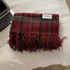 Plaid scarf women's autumn and winter retro tassel thickened warm and versatile student atmosphere Korean version scarf advanced sense