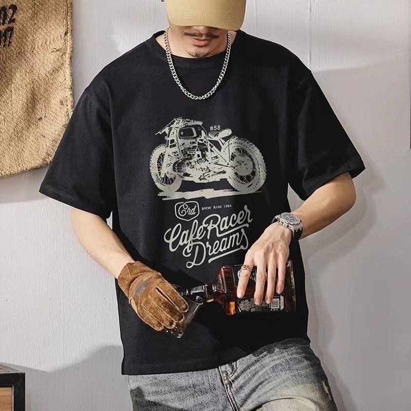 Summer Men Vintage Motorcycle Print T Shirt Casual Short Sleeve Tee Shirt Oversized Sports T-shirts