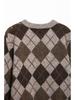 Retro Argyle Knit Cardigan - Women's Casual Long-Sleeve Sweater