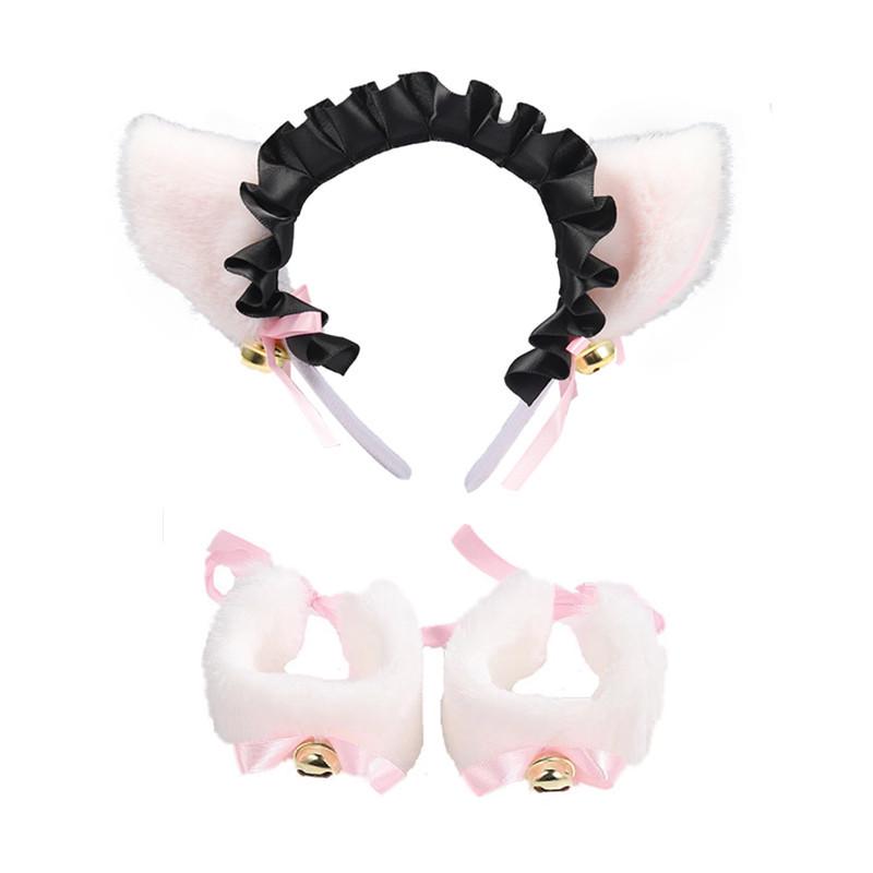 Cat Ear Bell Headband & Choker Set with Tail - Halloween Party Accessories