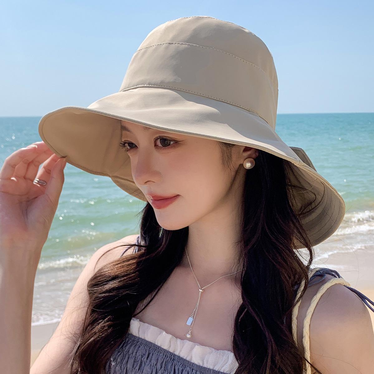 

Новая улучшенная летняя шляпа от солнца с широкими полями для улицы, женская панама с защитой лица, шляпа от солнца M（56-58cm）