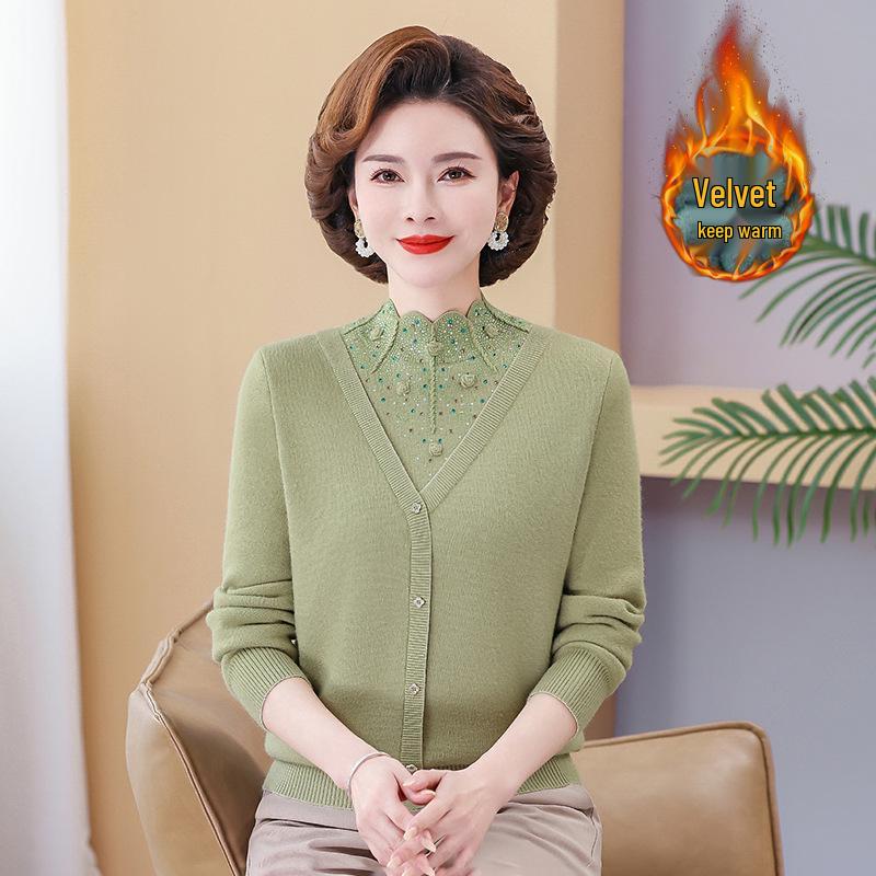 Cozy Velvet-Lined Sweater: Fashionable Base Layer for Middle-Aged & Elderly Women