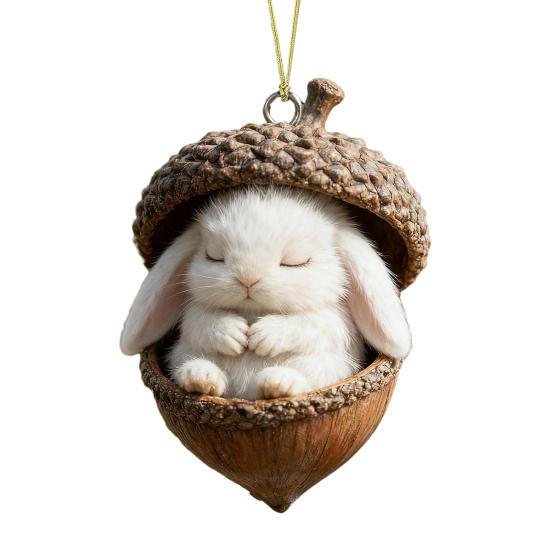 Forest Animal Acorn Hanging Ornaments Acrylic Christmas Tree Decor with Squirrel Rabbit Pony Designs 2D Flat Pendants for Holiday Gifting