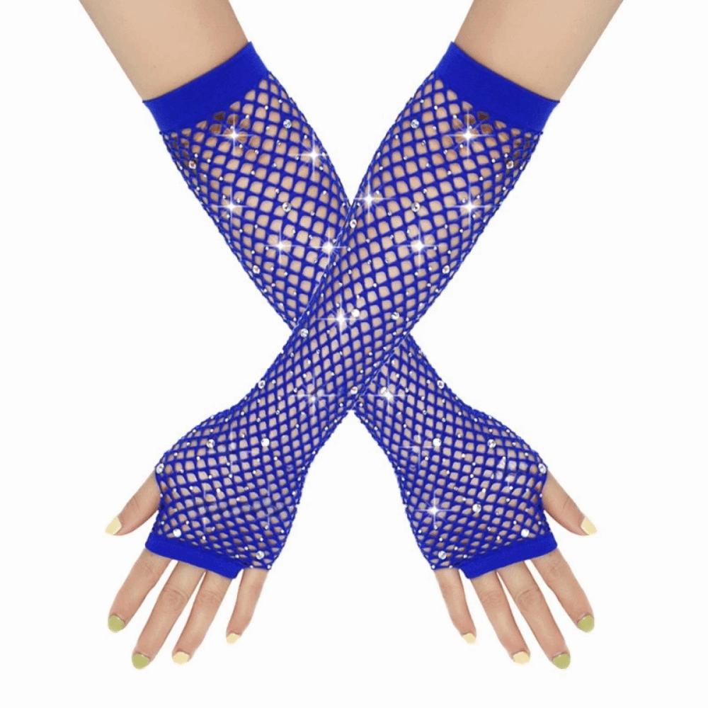 Elastic Rhinestone Gloves Shiny Mesh Lace Gloves Short Fishnet Fingerless Gloves Fashion Accessory