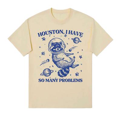 Retro jaren 90 Wasbeer in de Ruimte Grappig T-shirt Houston Ik Heb Zoveel Problemen Meme T-shirts Mannen Vrouwen Casual 100% Katoen T-shirt Tops