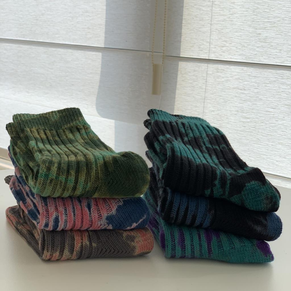 Socks Men'S Tie-Dye Old Retro Workwear Style Thick Needle High-Top Fashion Street Trend Breathable Mid-Tube Cotton Socks
