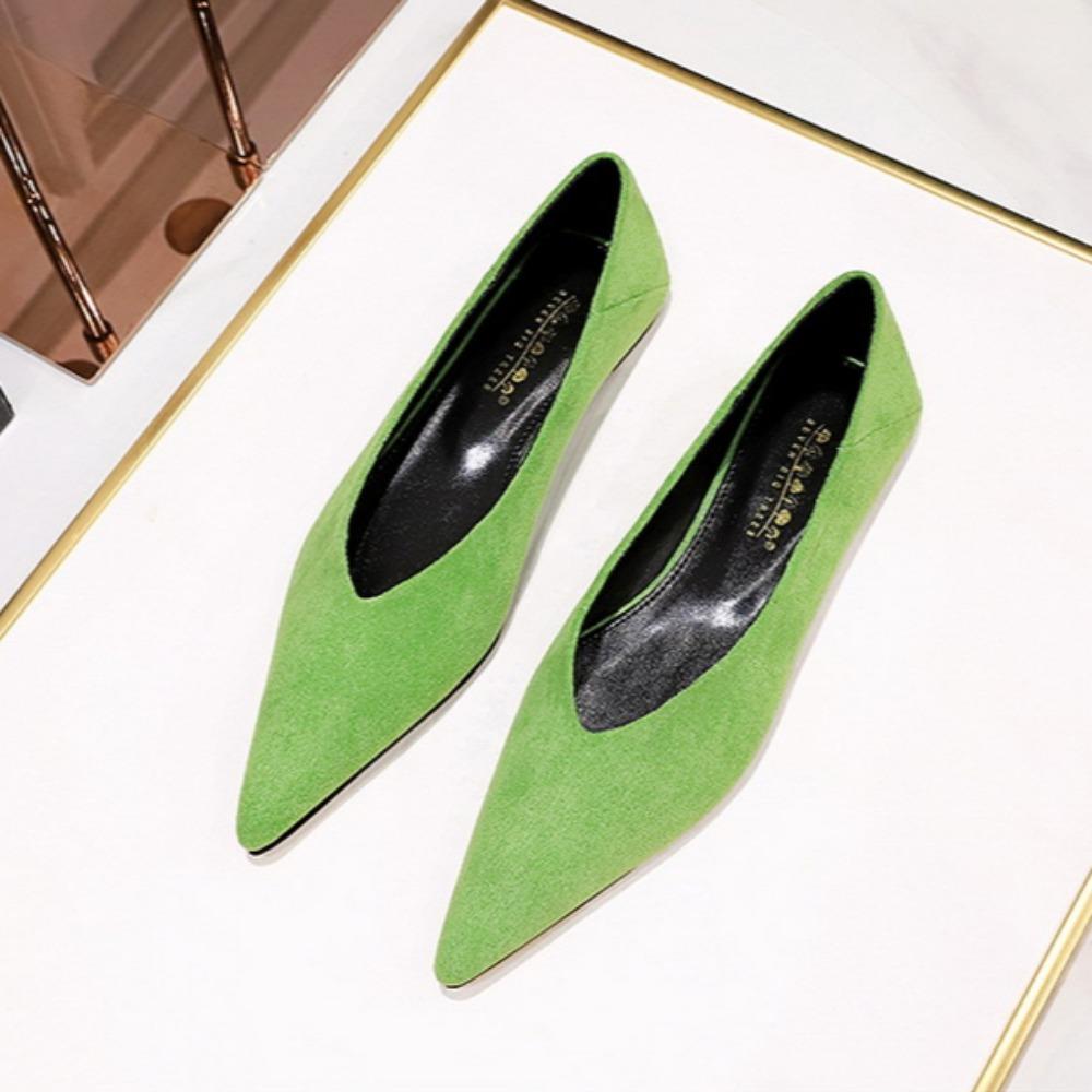 Fashion Flat Heeled Shoes for Women 2025 Spring and Autumn Simple and Slim with A Shallow Mouth Pointed Suede Women's Shoes Plain Pumps