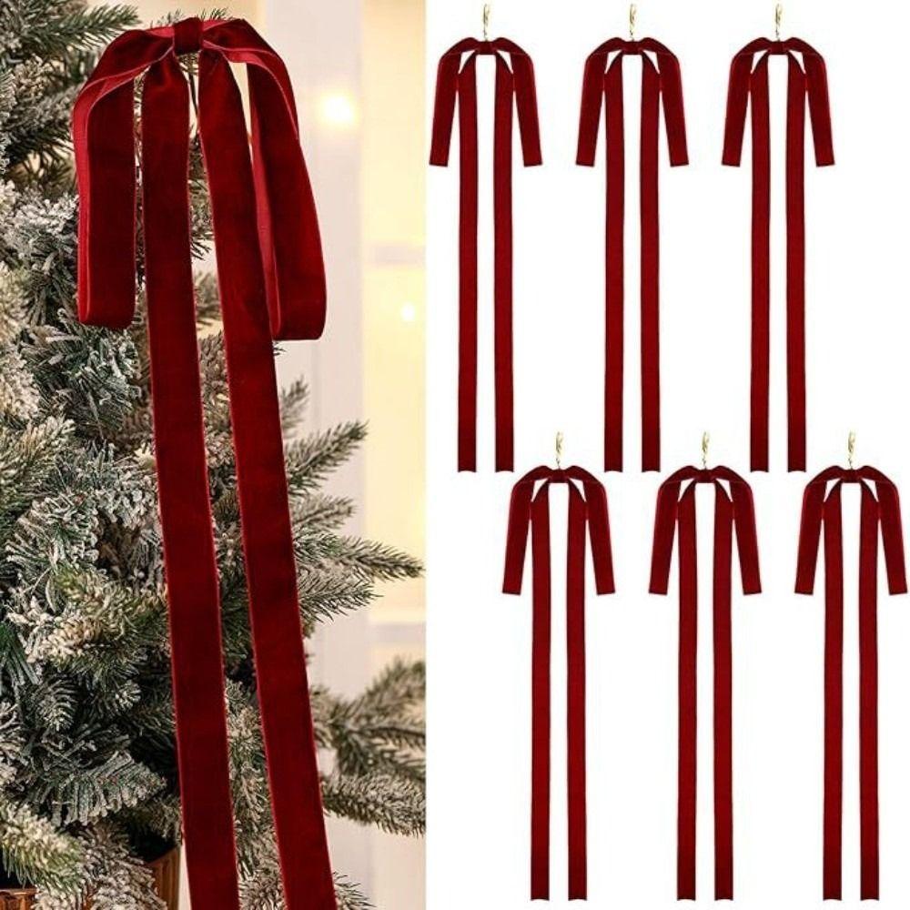 6pcs/set Vintage Christmas Tree Bows Indoor Outdoor Decorations Versatile Usage Velvet Bows Elegance Christmas Gift Wreath Bow