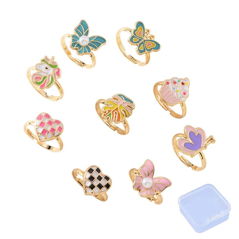 9Pcs Adjustable Rings for Girls Women Flower Butterfly Heart  Alloy Ring Fashion Beauty Jewelry Christmas New Year Gift for Girl