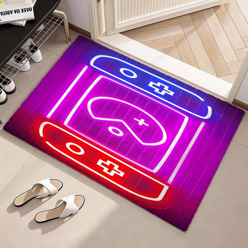 Neon Gamepad Game Zone Floor Mat Soft Flannel Non-Slip Door Mat - Thickened Rug for Living Room Home Decor