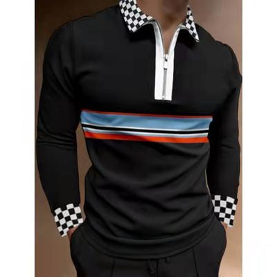 İlkbahar Sonbahar Erkek Giyim Uzun Kollu 3D Dijital Baskı Spor Polo Gömlek Erkek Yaka Golf Polo Gömlek Üstleri
