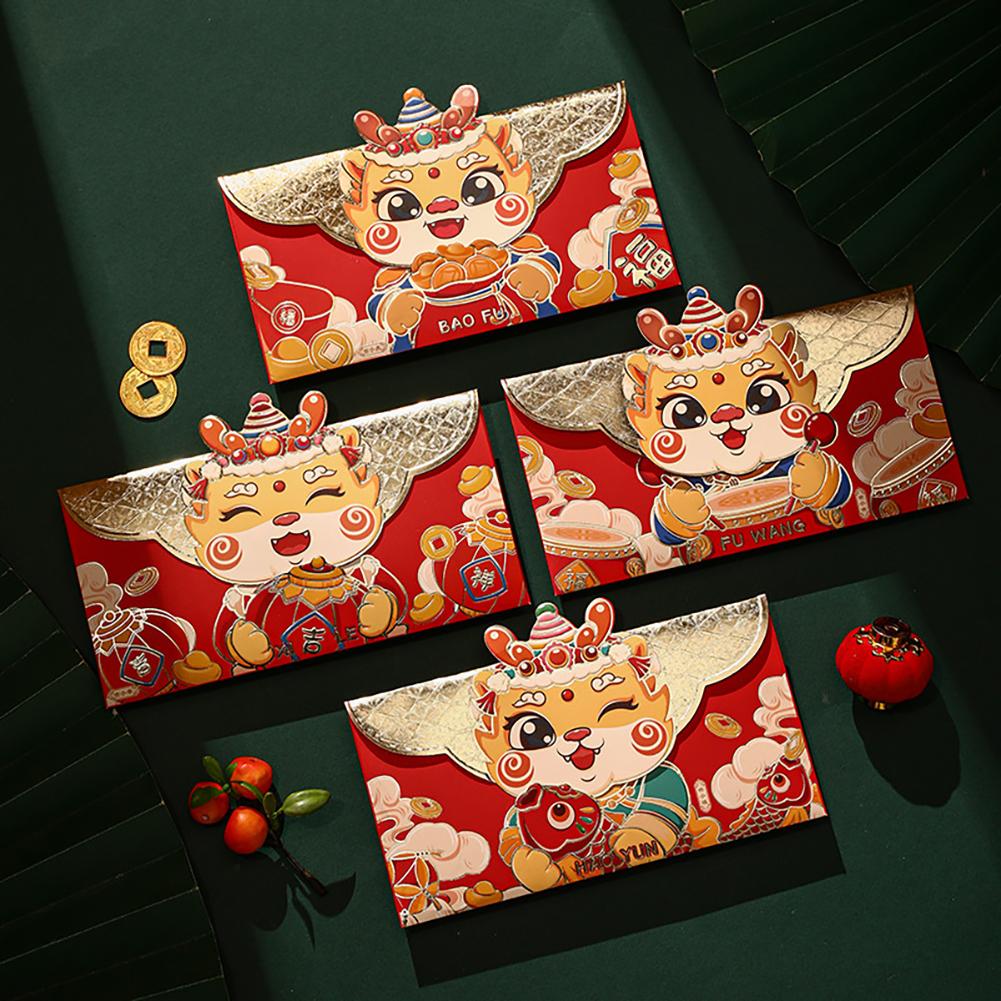 4 Pieces Chinese New Year Red Envelopes Of The Dragon Lunar New Year Red Packet For Spring Festival Chinese Cartoon Envelope