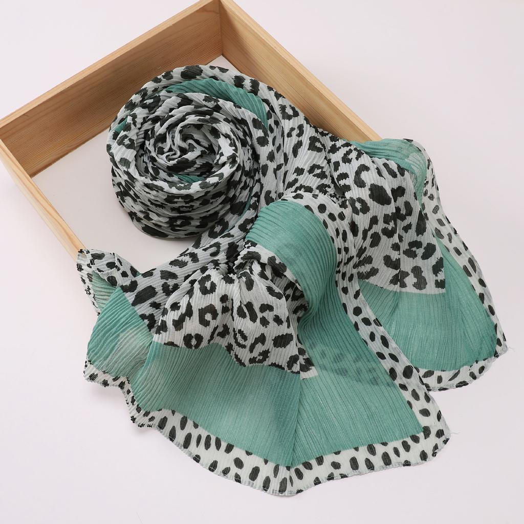 New Malaysian Leopard Print Crumpled Scarf, Literary and Retro Women's Head Scarf