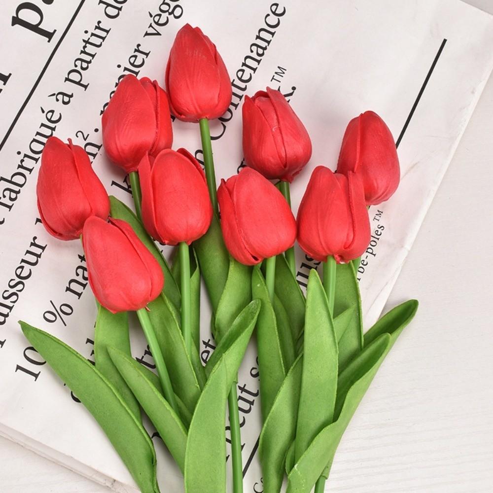 10pcs Artificial Tulips Flower Bouquet Long Branch Real Touch Artificial Tulips Fade-Resistant Tulips Fake Flower Event Decor