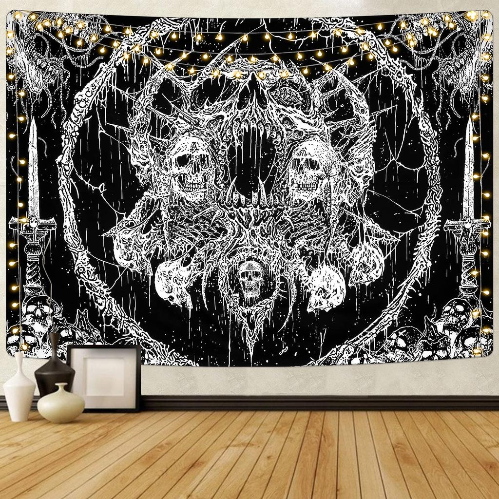VIKAMA Halloween Tapestry Black and White Psychedelic Skull Tapestry Living Room Bedroom Holiday Party Decorative Tapestry
