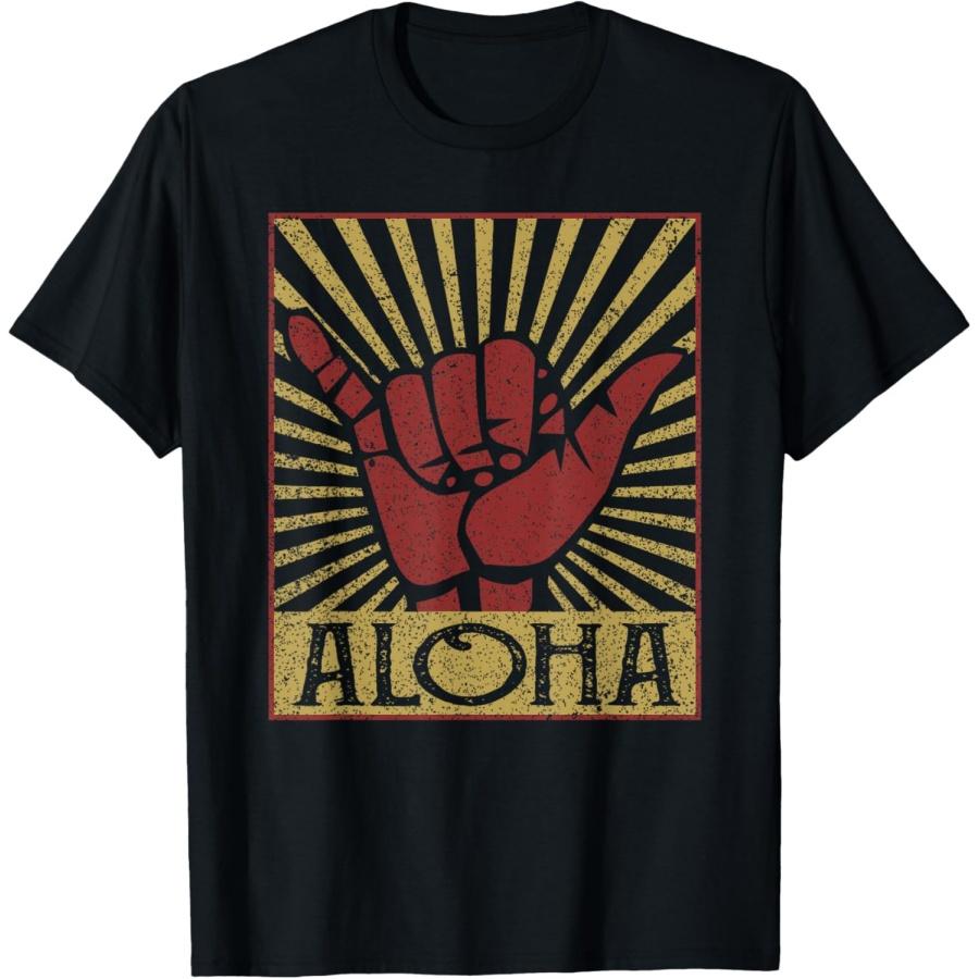 

Aloha Hawaiian Hawaii Vintage Distressed Shaka Sign T-Shirt XXXXXL чорний
