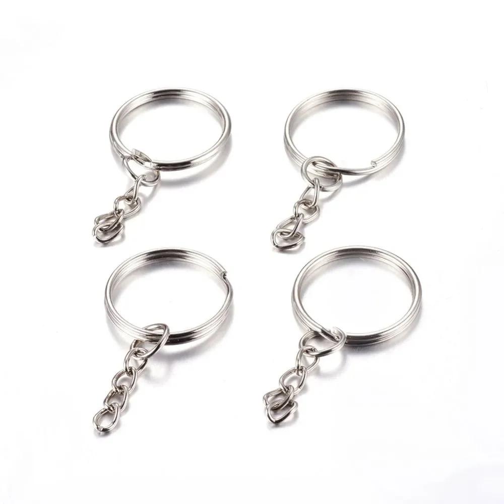 50/500pcs Silver Plated Metal Blank Keyring Keychain Split Key Rings with Chain Climbing Buckles Carabiner Keychain Accessories