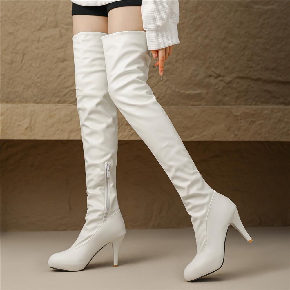 Fashion Women Over The Knee Boots Female Zip Sexy Black Long Boots Woman Thin Heel Ladies Round Toe Party Boots Autumn Winter Shoes