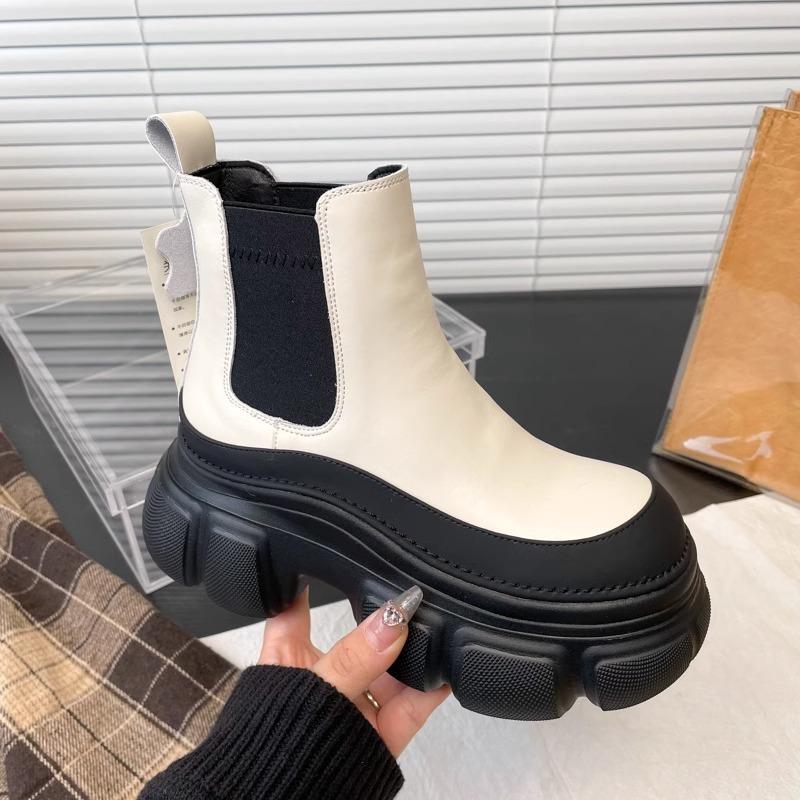 

Европейская станционная платформа ботинки Мартина женские короткие ботинки 2025 осень и зима новый бархат британский стиль Челси сигаретные ботинки женские 40 бежевый