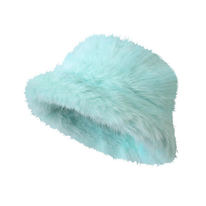 New Autumn and Winter Bright Plush Basin Hat Ladies Tide Fluffy Autumn and Winter Outdoor Warm Bucket Hat