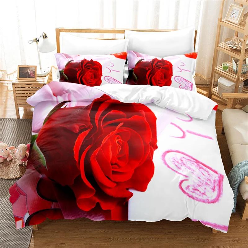 Red Rose Queen Size Duvet Cover 220X240 Bedding Set 3Pcs/2Pcs With Pillowcase Flower Quilt Cover For Double Bed Single Beds