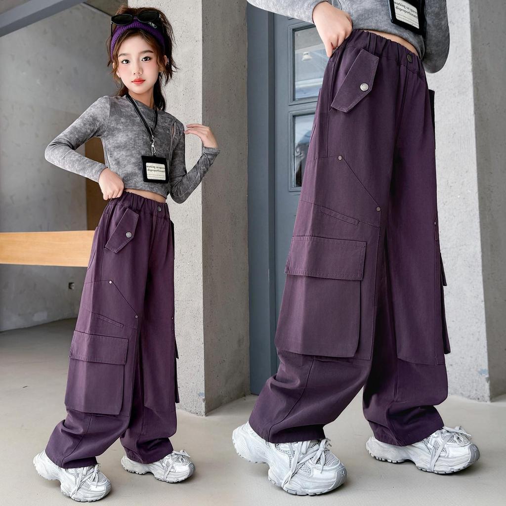 Girls' Wide-Leg Cargo Pants - Cool Street Style for Autumn 2025