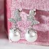 High-End And Fashionable Ocean Pearl Earrings, Set With Cubic Zirconia  Women'S  Luxurious Fashion Jewelry