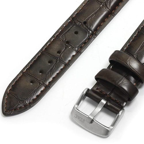 Náramkové hodinky STAC 36mm Classic Retro vyrobené v Japonsku, pánské, dámské, unisex, bílé s hnědým koženým řemínkem s krokodýlím vzorem, ST-AR002