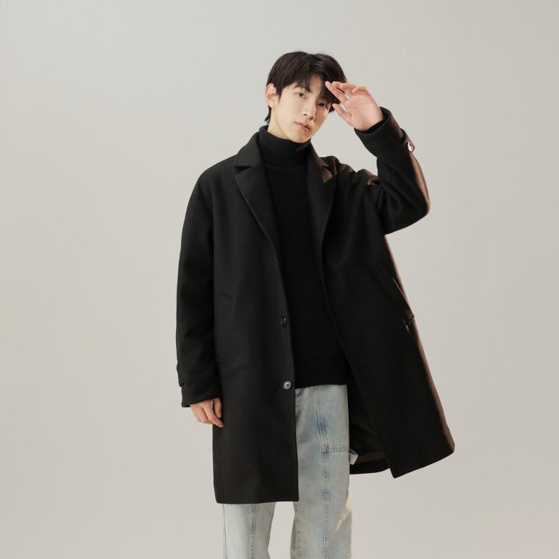 

Spring and autumn new Korean version woolen coat long lapel fashion solid color trend casual trench coat versatile men s coat M