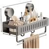 Multi Tier Suction Cup Shower Shelf with Hooks and Towel Rack for Efficient Bathroom Storage Rust Resistant Finish