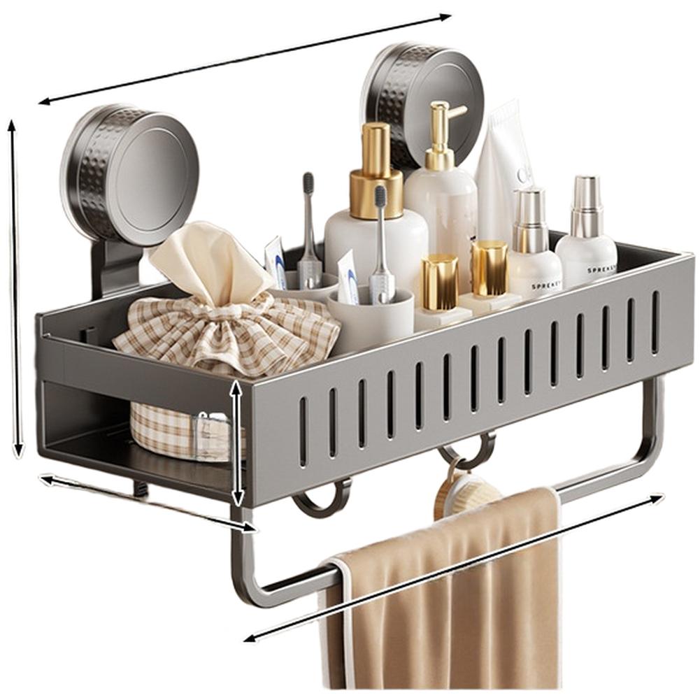 Multi Tier Suction Cup Shower Shelf with Hooks and Towel Rack for Efficient Bathroom Storage Rust Resistant Finish