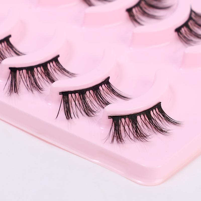 Halbe Wimpern, 5 Paar, natürliche, flauschige falsche Wimpern, Manga-Lash, 3D-Faux-Nerzwimpern, weiche geflügelte Wimpernverlängerung, Make-up-Tool