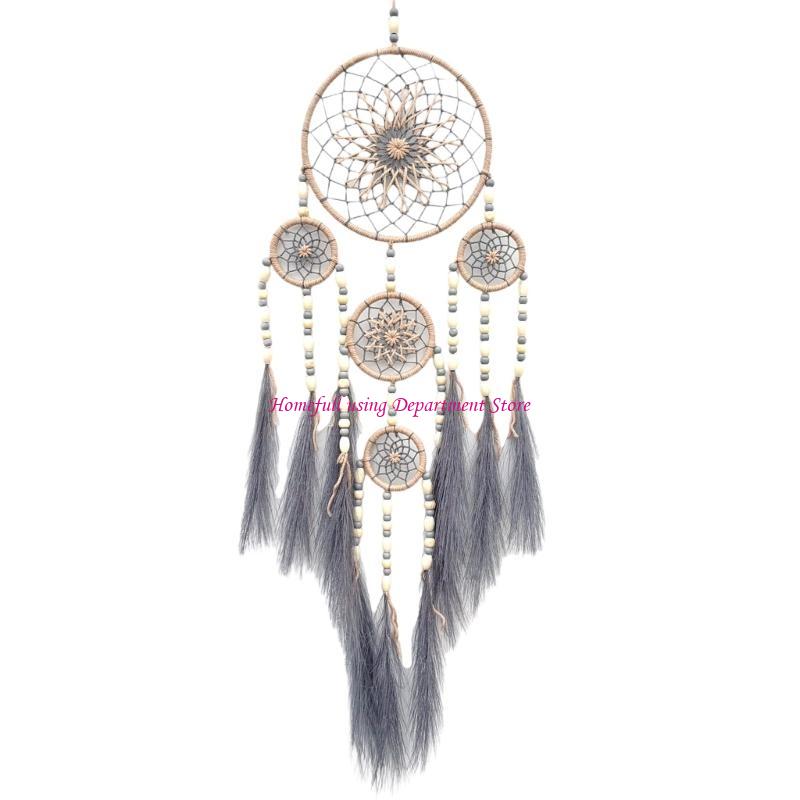  Elegant Macrames Dreamcatchers with Pampas Grass and Wooden Beads Wall Hanging Ornament for Living Room Bedroom Decors