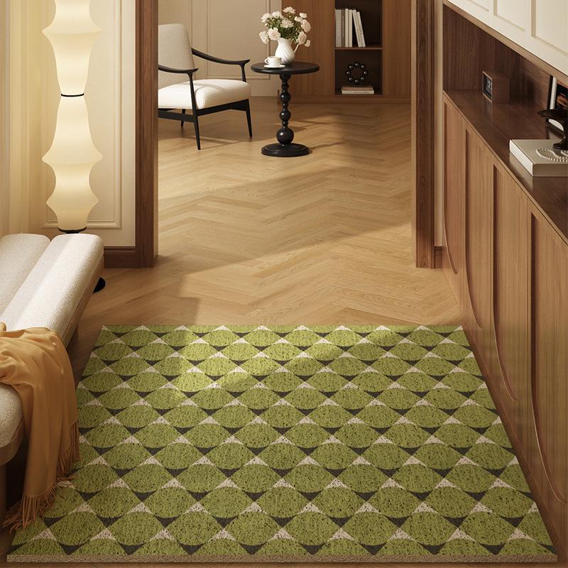 French Vintage Green Silk Doormat: Dirt & Wear-Resistant, Non-Slip Entrance Rug for Indoor/Outdoor Use