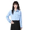 Elegant Blue Polo Collar Slimming Women's Long-Sleeve Shirt - 2026 Early Spring Arrival