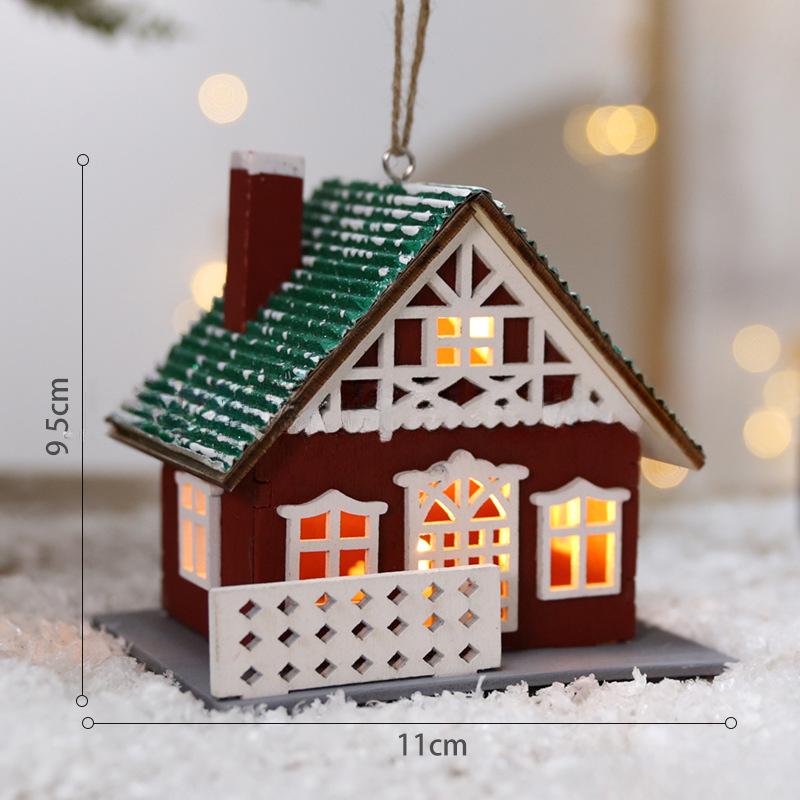 Feiertags-Tischschmuck Weihnachts-Atmosphärendekorationen Weihnachts-Holzhaus-Anhänger, die Licht aussenden können Kreatives Handwerk