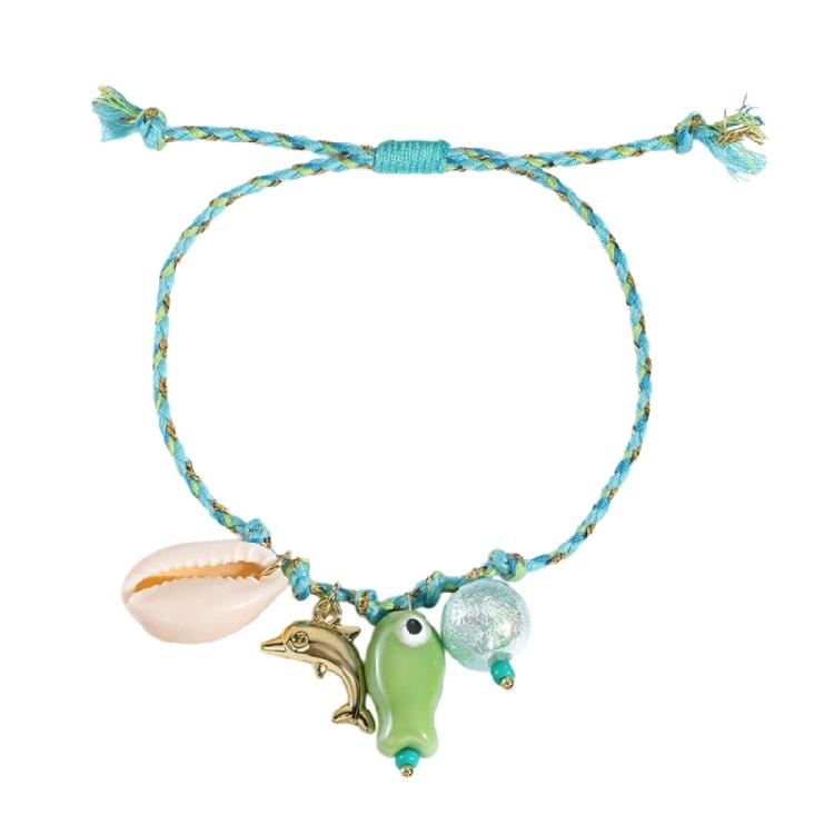 Keramik-Meerestier-Anhänger, geflochtenes Armband, verstellbares Seildesign mit Seestern- und Muschel-Charm, lässiger Schmuck