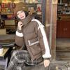 Winter PU Leather Jacket Stand Collar Short Loose Fit Sporty Padded Coat for Women