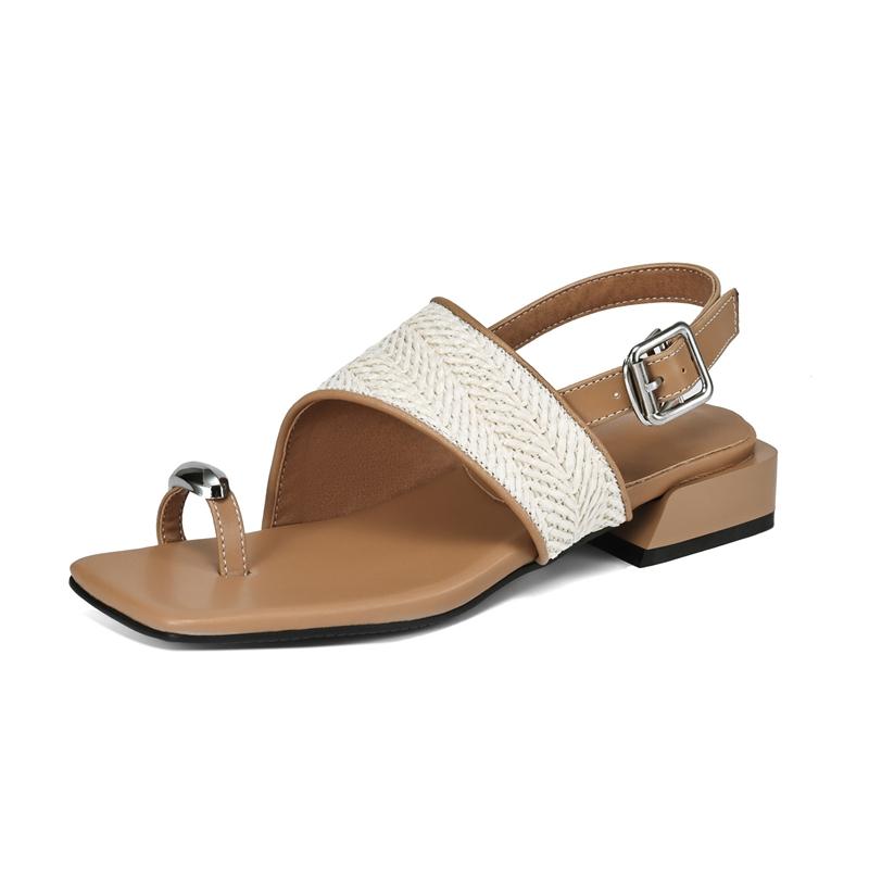 Fashion Women's New Spring/Summer Square Head Metal Accessories Medium Heel Large Loose Tight Buckle Open Toe Beach Sandals