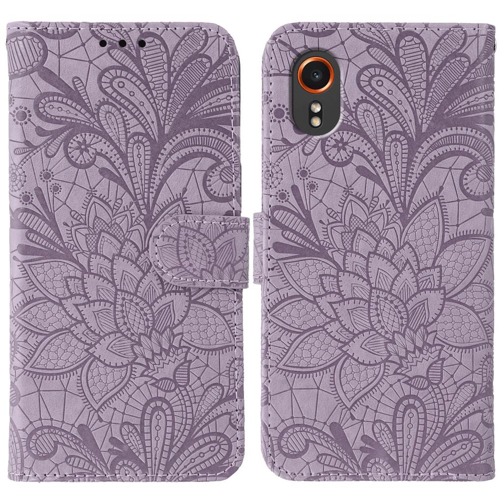 For Samsung Galaxy Xcover7 Case Lace Flowers PU Leather Flip Wallet Phone Cover
