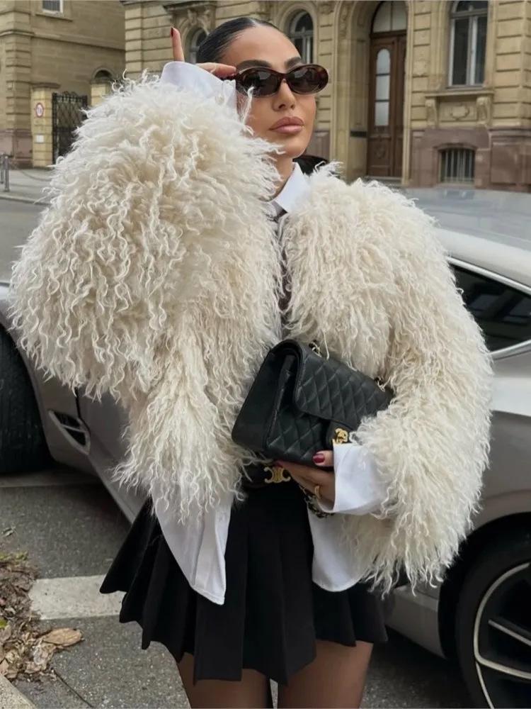 European and American Women's Fashion Faux Fur Turn-Down Collar Long Sleeve Autumn/Winter Coat